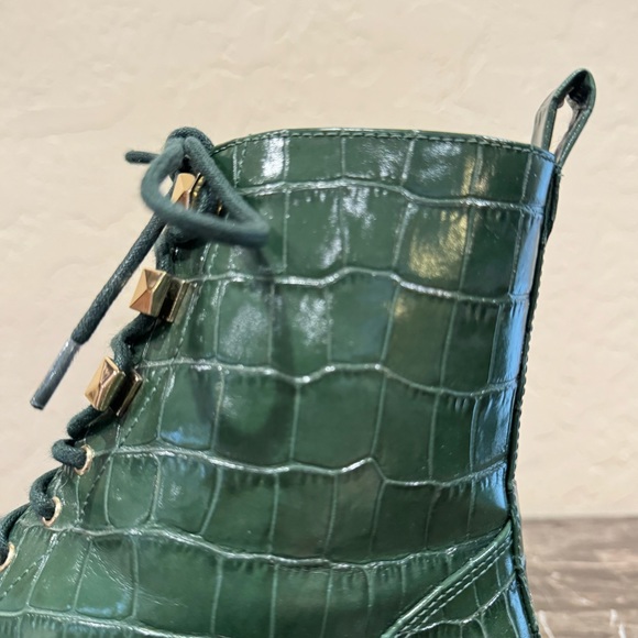 Michael Kors Haskell Crocodile Embossed Leather Combat Boots - Picture 4 of 14